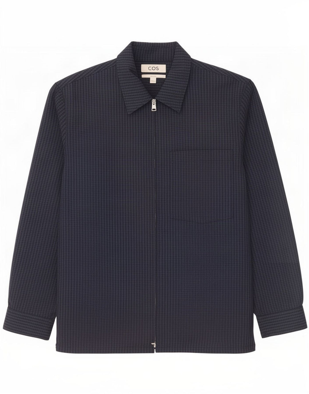 Cos Mens Relaxed Bomber Jacket UK 38 Medium Navy Blue Gingham Wool