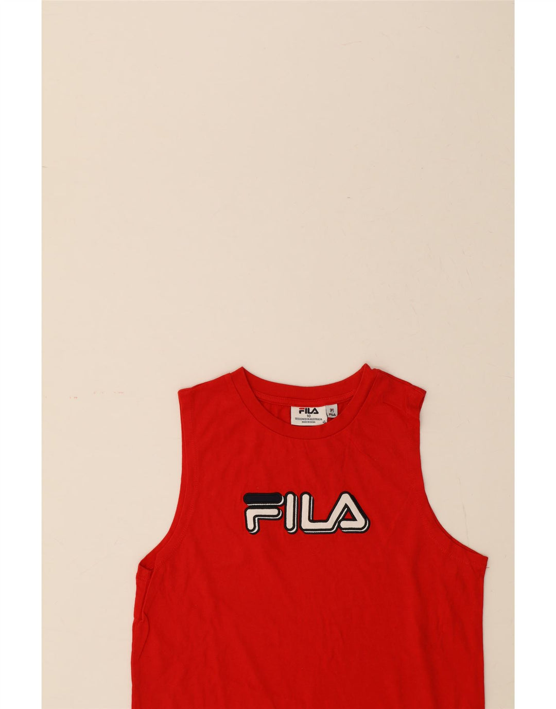 FILA Boys Graphic Vest Top 9-10 Years Red Cotton Vintage Fila and Second-Hand Fila from Messina Hembry 