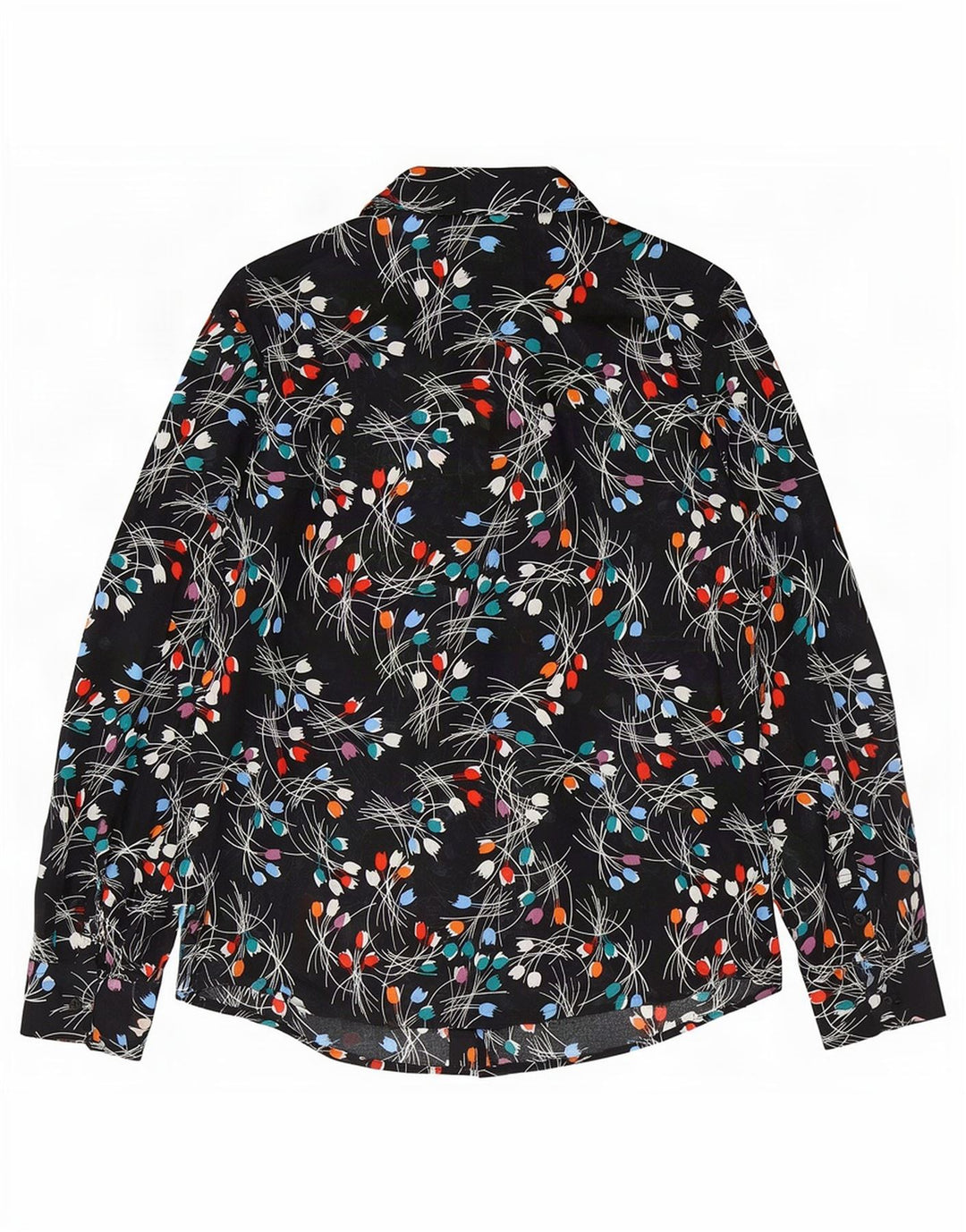 Benetton Womens Shirt UK 14 Medium Black Floral Cotton