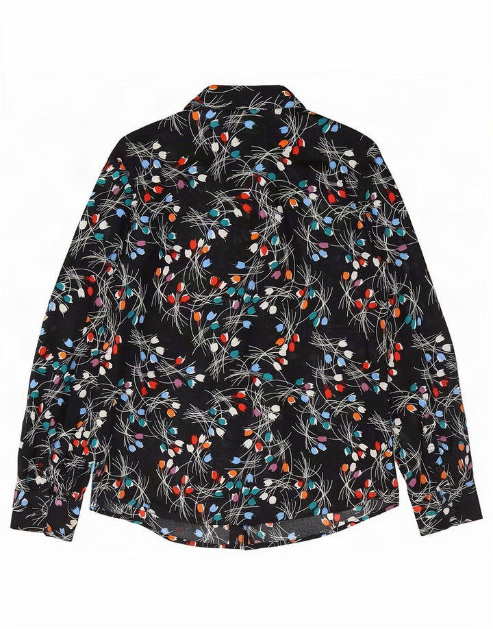 Benetton Womens Shirt UK 14 Medium Black Floral Cotton