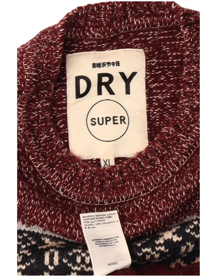 SUPERDRY Mens Crew Neck Jumper Sweater XL Burgundy Fair Isle Classic