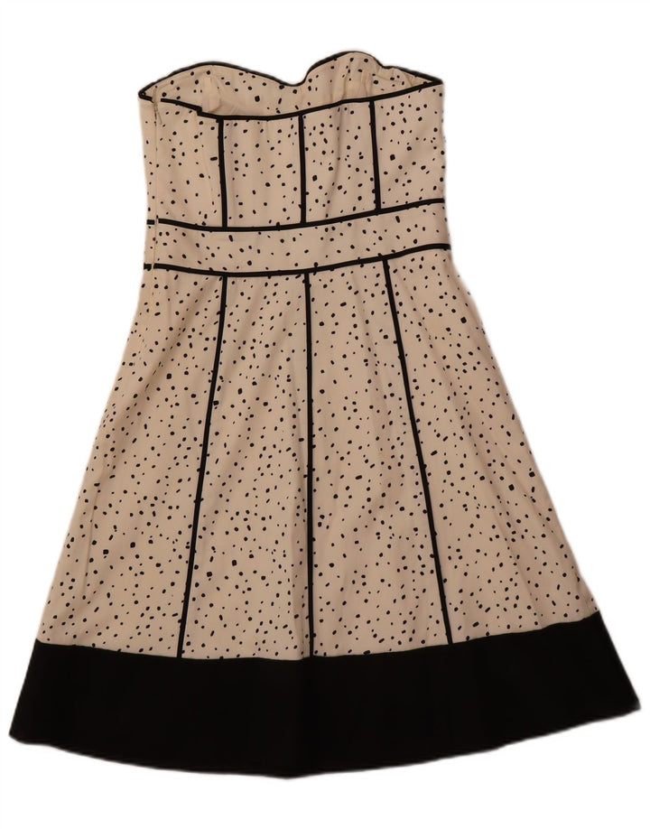 COAST Womens Strapless Dress UK 12 Medium  White Spotted Cotton