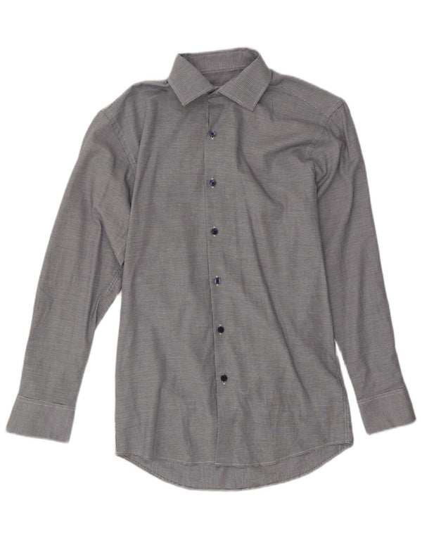 Calvin Klein Mens Slim Fit Shirt Size 37 Small Navy Blue Geometric Cotton
