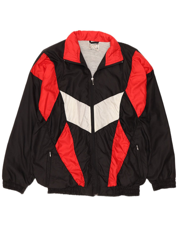 Vintage Mens Loose Fit Tracksuit Top Jacket Medium Black Colourblock Sports
