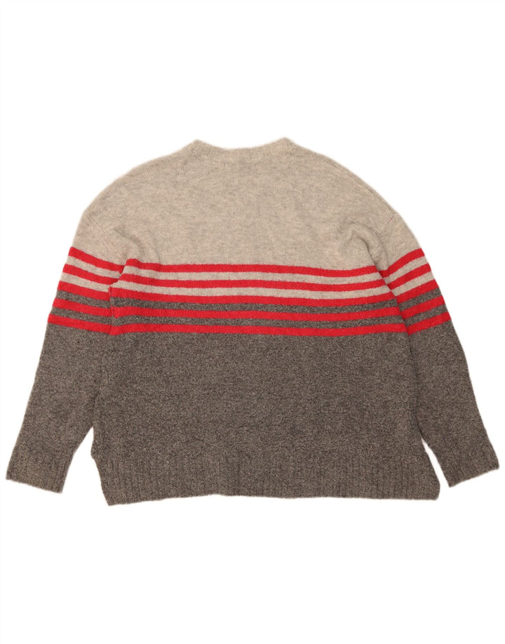 Marks & Spencer Womens Crew Neck Jumper Sweater UK 16 Large Grey Striped