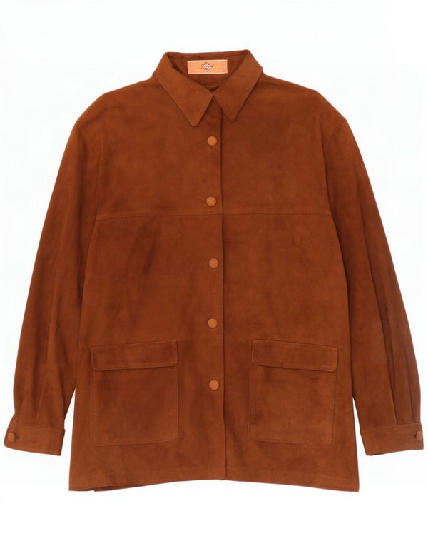 Vintage Womens Oversized Suede Jacket IT 44 Medium Brown Leather