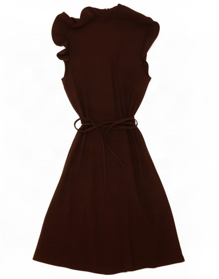 Ralph Lauren Womens Sleeveless Ruffle Front Basic Dress UK 12 Medium Brown