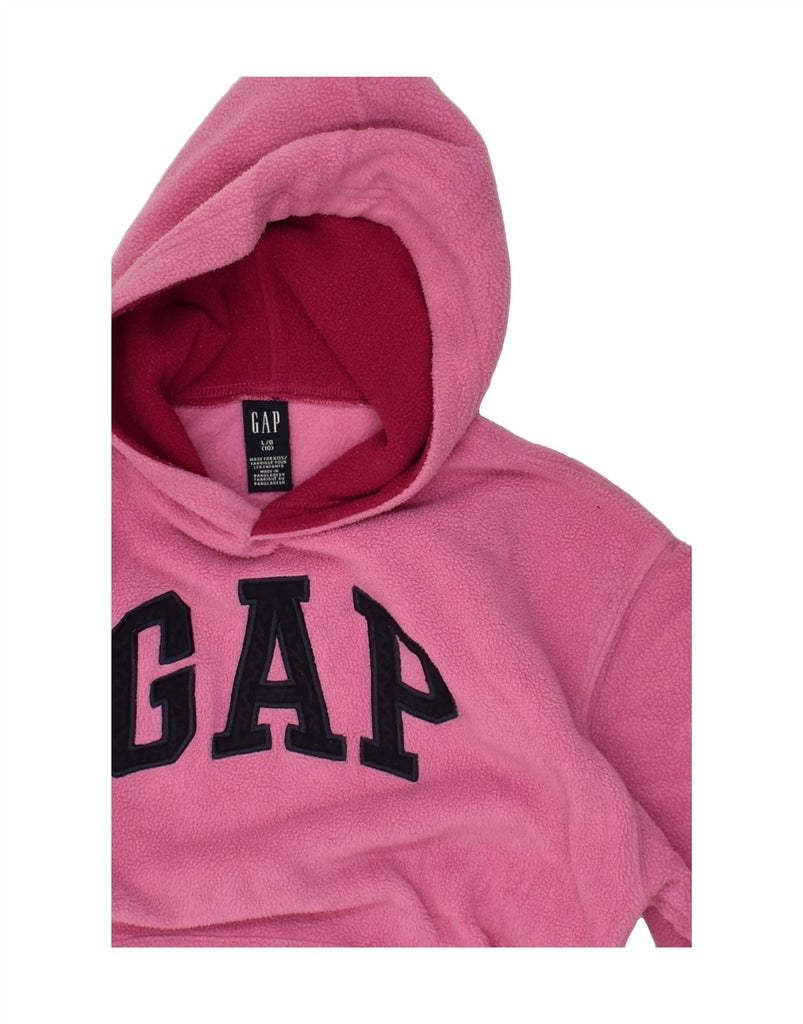 GAP Girls Graphic Hooded Fleece Jumper 9-10 Years Large  Pink Polyester | Vintage Gap | Thrift | Second-Hand Gap | Used Clothing | Messina Hembry 