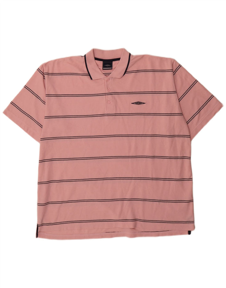 Umbro Mens Polo Shirt 2XL Pink Striped Polyester