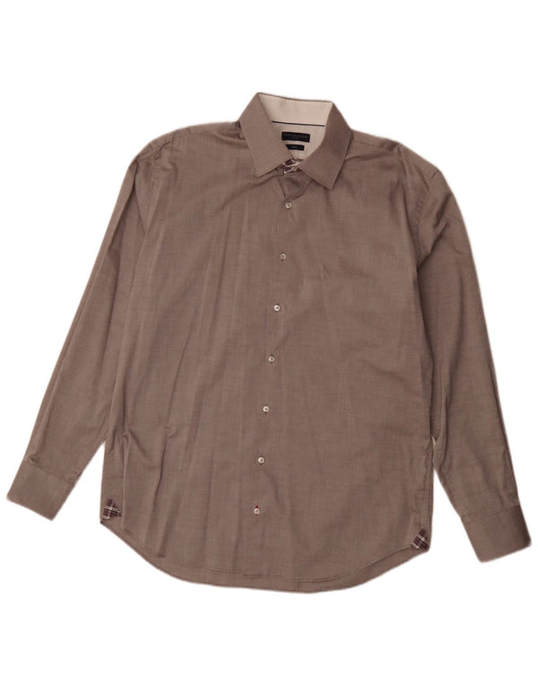 Tommy Hilfiger Mens Tailored Fit Shirt Size 44 17 1/2 XL Brown Cotton