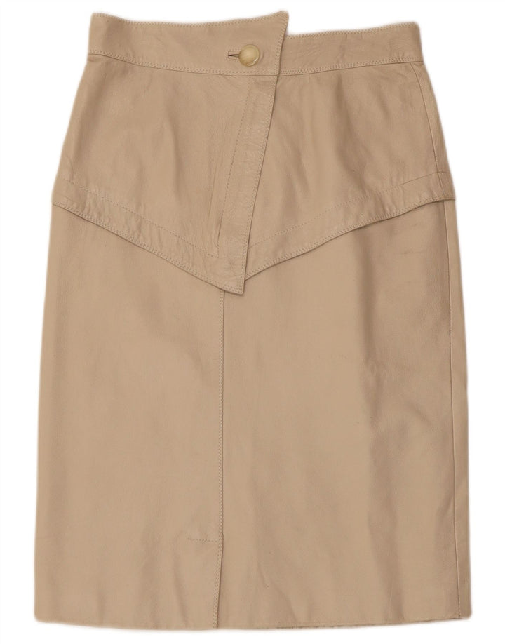 Vintage Womens Leather Skirt W28 Medium Beige