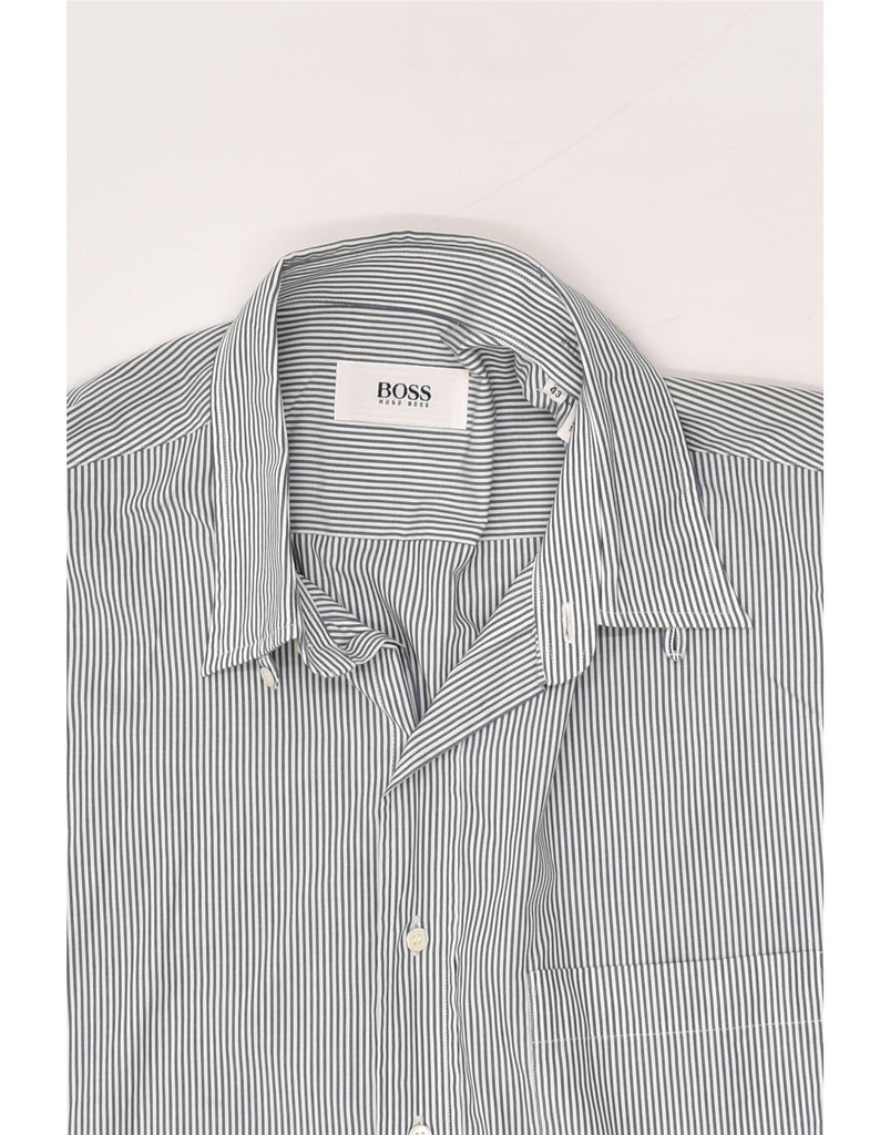 HUGO BOSS Mens Shirt Size 43 Large Grey Pinstripe Cotton | Vintage Hugo Boss | Thrift | Second-Hand Hugo Boss | Used Clothing | Messina Hembry 