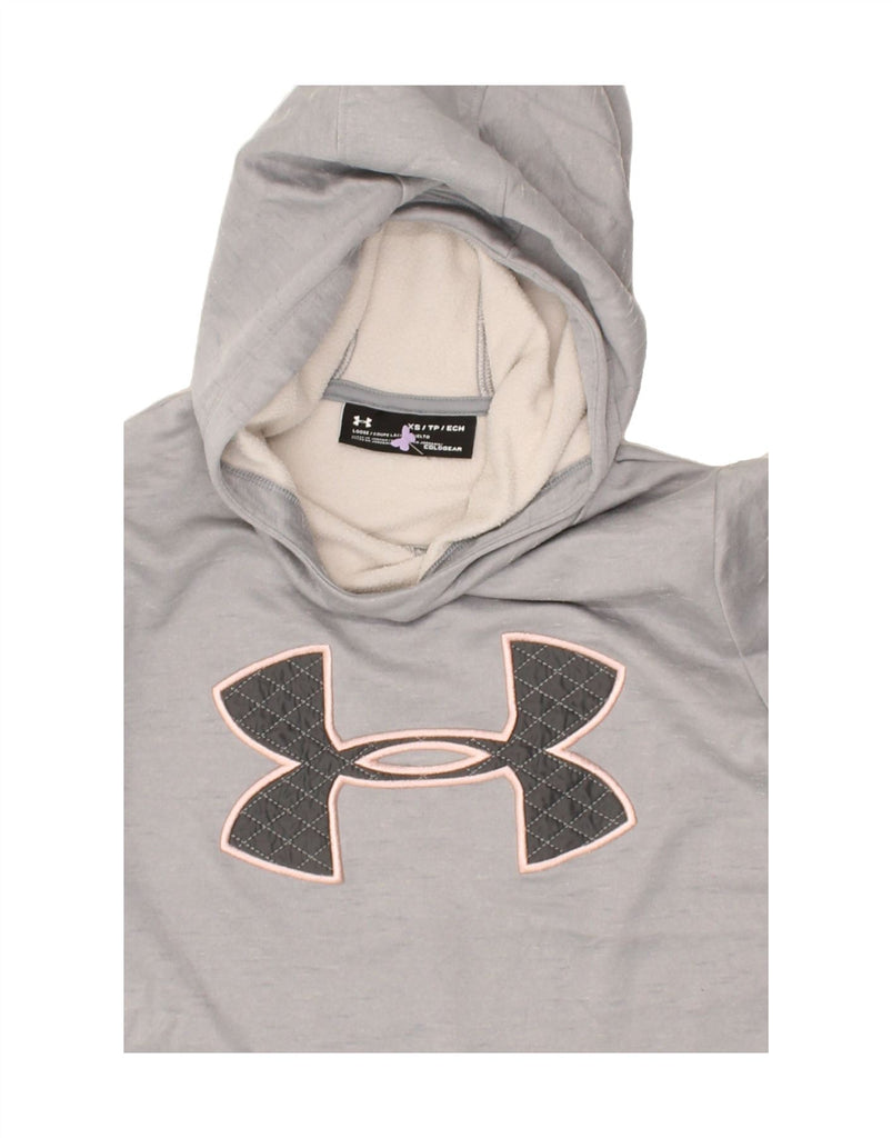 UNDER ARMOUR Womens Graphic Hoodie Jumper UK 6 XS Grey | Vintage Under Armour | Thrift | Second-Hand Under Armour | Used Clothing | Messina Hembry 