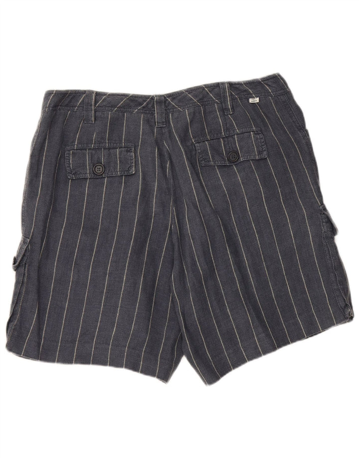 CERRUTI 1881 Womens Cargo Shorts IT 44 Medium W34  Navy Blue Striped Linen