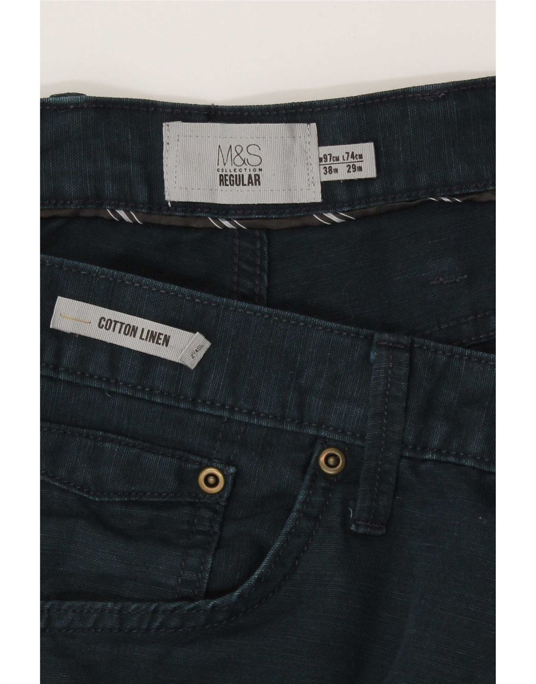 Marks & Spencer Mens Regular Casual Trousers W38 L29 Navy Blue Cotton