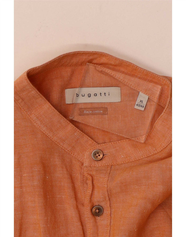 Bugatti Mens Pullover Shirt Size 43/44 XL Orange Linen