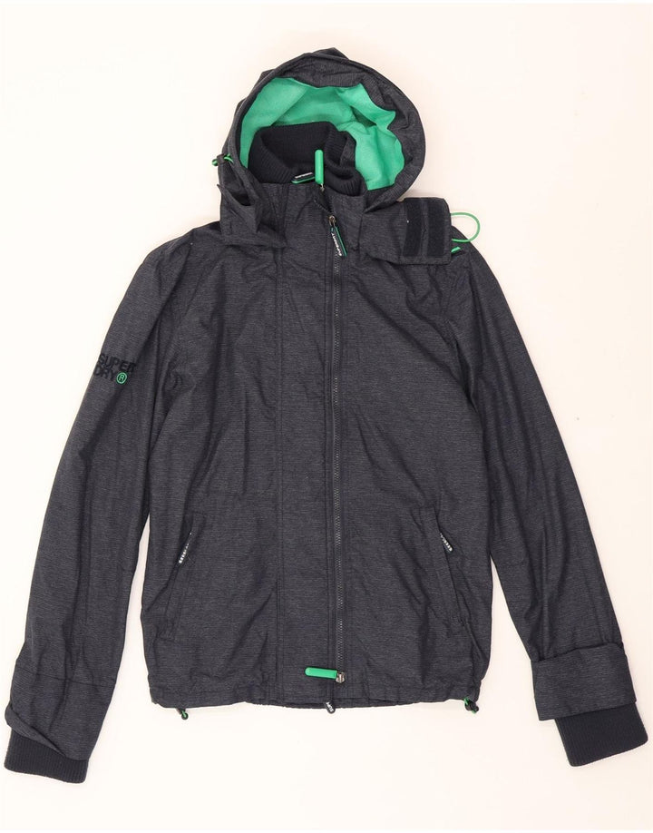 SUPERDRY Mens Windcheater Hooded Rain Jacket UK 36 Small Navy Blue Nylon Vintage Superdry and Second-Hand Superdry from Messina Hembry 