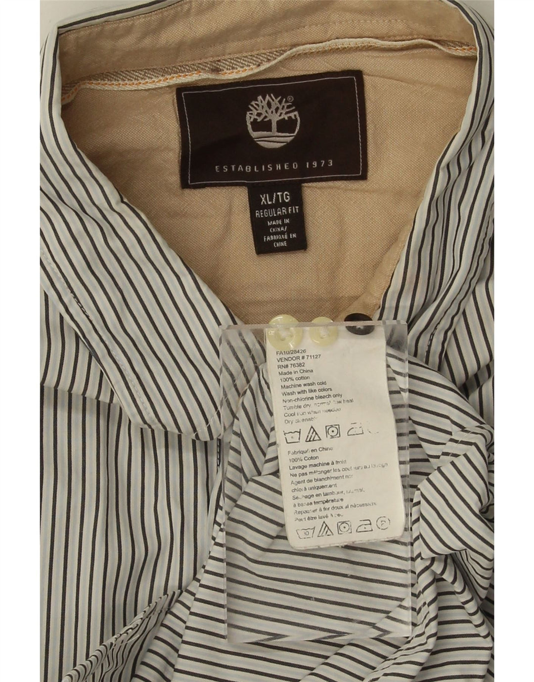 TIMBERLAND Mens Regular Fit Shirt XL Grey Striped Cotton Vintage Timberland and Second-Hand Timberland from Messina Hembry 