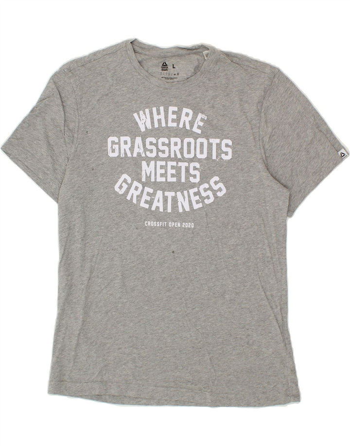 REEBOK Mens Graphic T-Shirt Top Large Grey Cotton Vintage Reebok and Second-Hand Reebok from Messina Hembry 