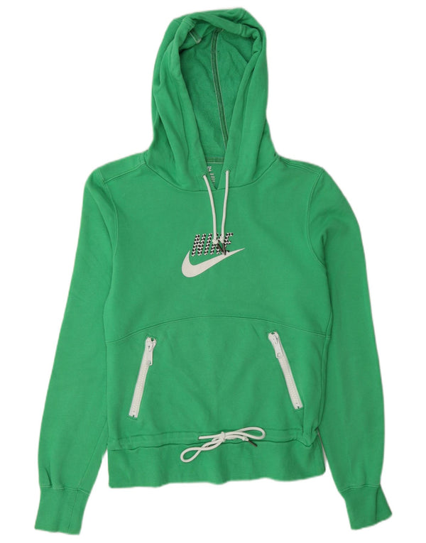 Nike Womens Graphic Hoodie Jumper UK 10/12 Medium Green Cotton