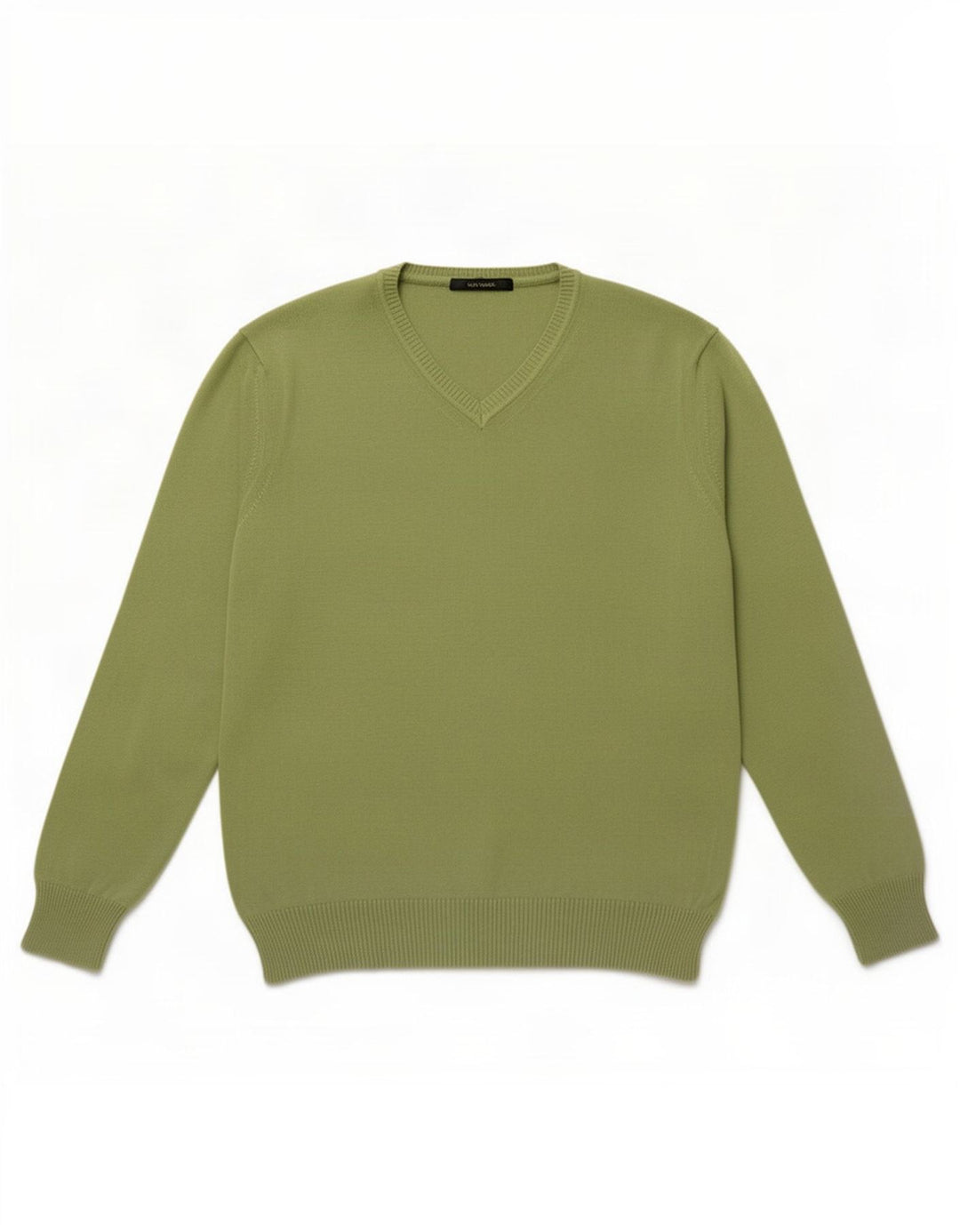 Zara Mens V-Neck Jumper Sweater Large Green Cotton