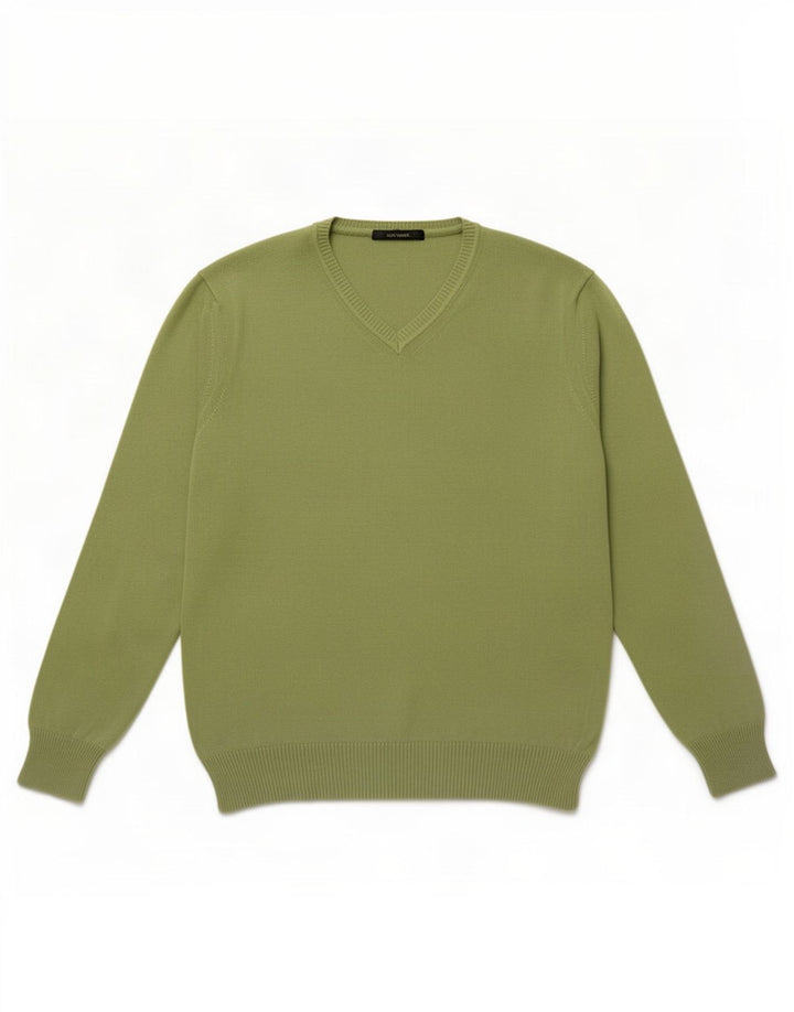 Zara Mens V-Neck Jumper Sweater Large Green Cotton