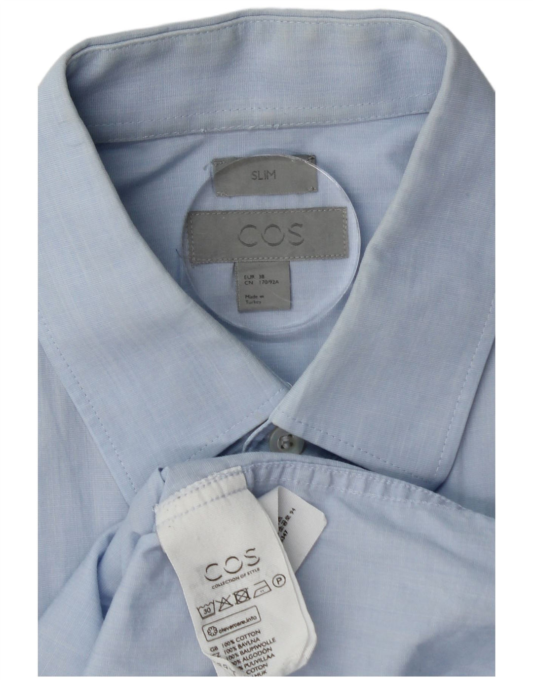 COS Mens Slim Shirt Size 38 Small Blue Cotton