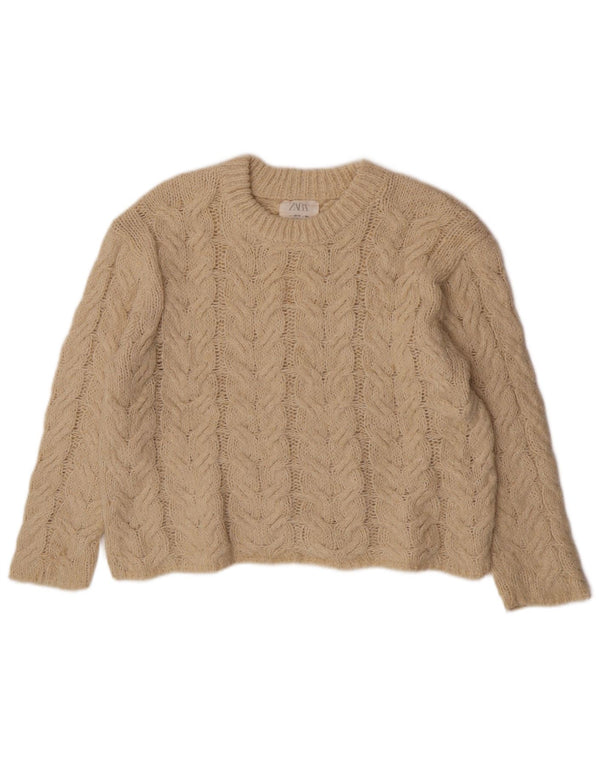 Zara Girls Crew Neck Jumper Sweater 13-14 Years Beige