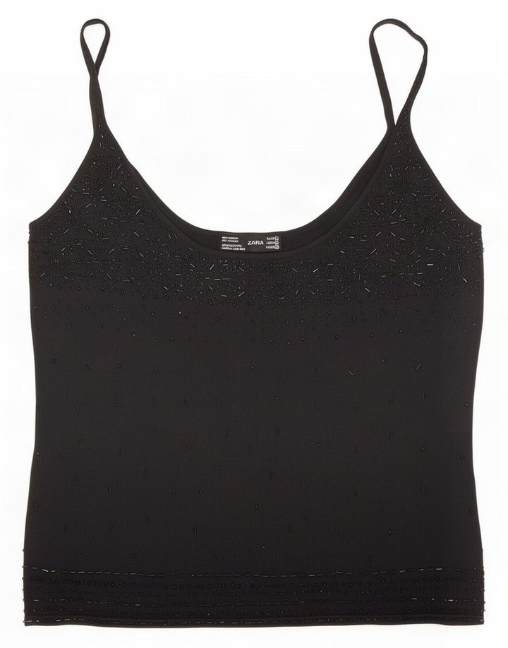 Zara Womens Cami Top UK 14 Large Black Rayon
