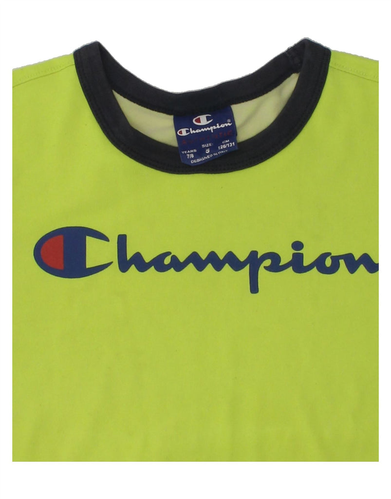 CHAMPION Boys Graphic T-Shirt Top 7-8 Years Small  Green Colourblock | Vintage Champion | Thrift | Second-Hand Champion | Used Clothing | Messina Hembry 