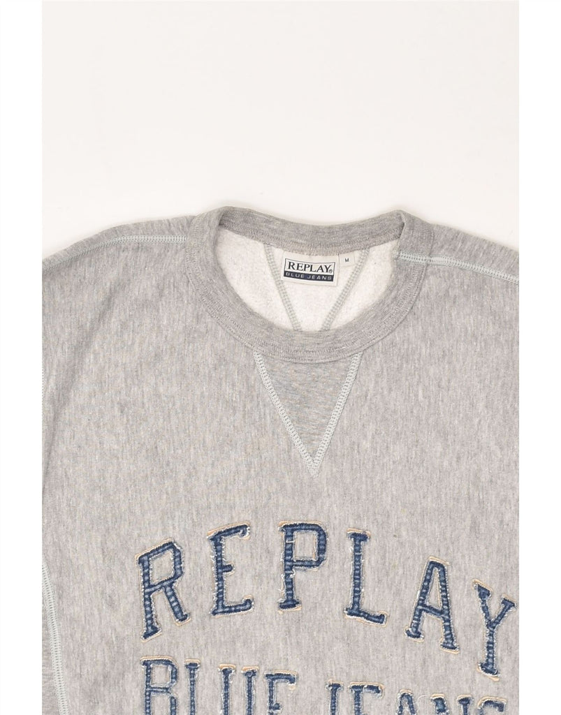 REPLAY Womens Graphic Sweatshirt Jumper UK 14 Medium Grey Cotton | Vintage Replay | Thrift | Second-Hand Replay | Used Clothing | Messina Hembry 