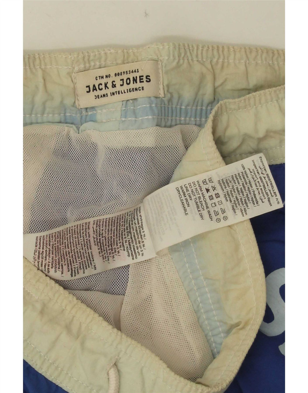 Jack & Jones Mens Graphic Swimming Shorts Small Blue Colourblock Nylon