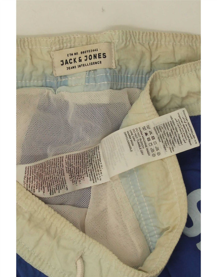 Jack & Jones Mens Graphic Swimming Shorts Small Blue Colourblock Nylon