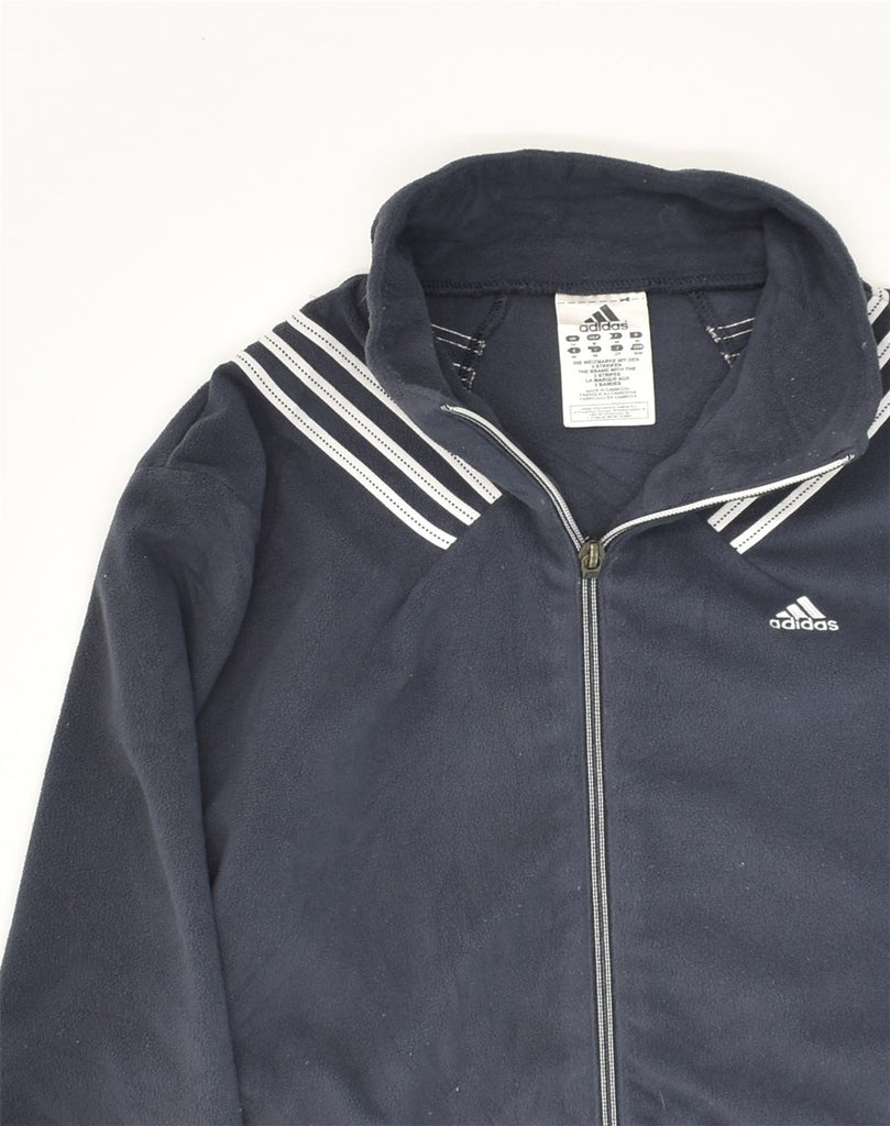 ADIDAS Womens Fleece Jacket UK 14 Medium Navy Blue Polyester | Vintage Adidas | Thrift | Second-Hand Adidas | Used Clothing | Messina Hembry 