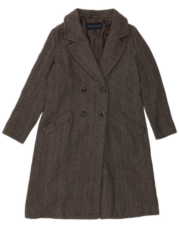 French Connection Womens Double Breasted Coat UK 10 Small Brown Herringbone