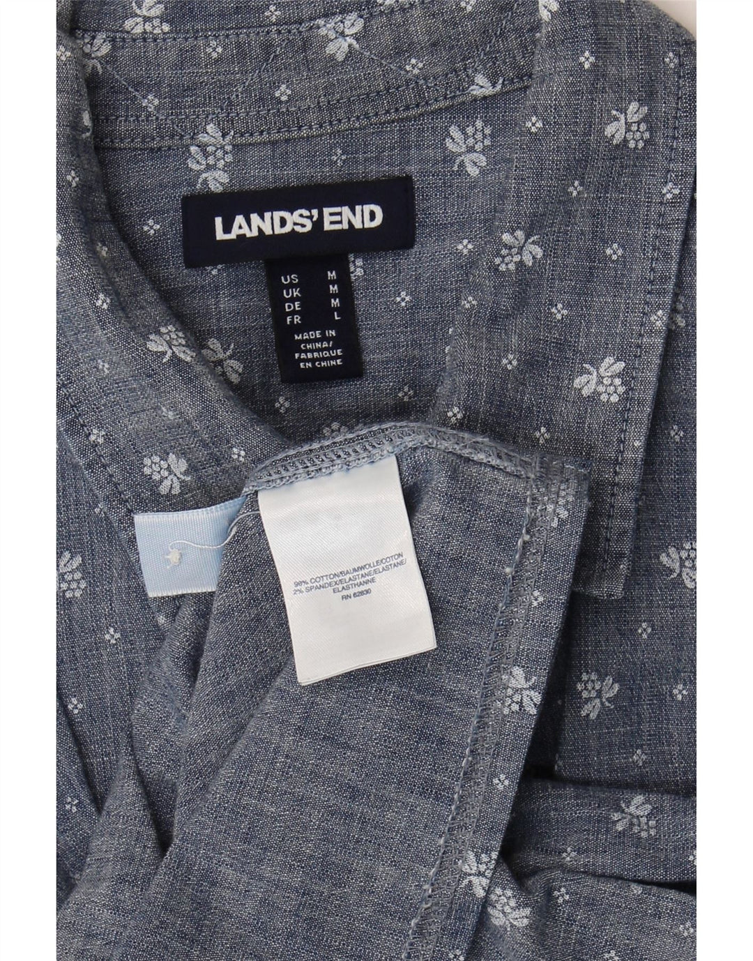 LANDS END Womens Shirt UK 14 Medium Blue Floral Cotton Vintage Lands End and Second-Hand Lands End from Messina Hembry 