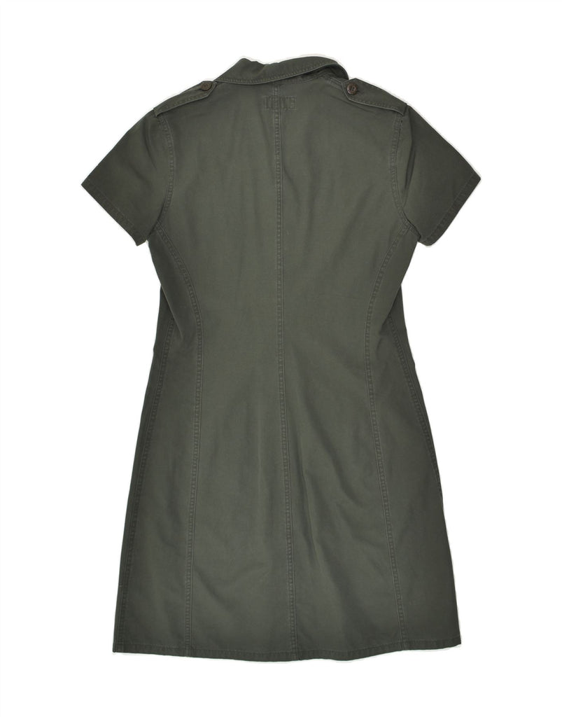 RIFLE Womens Short Sleeves Shirt Dress UK 12 Medium Khaki Cotton | Vintage Rifle | Thrift | Second-Hand Rifle | Used Clothing | Messina Hembry 