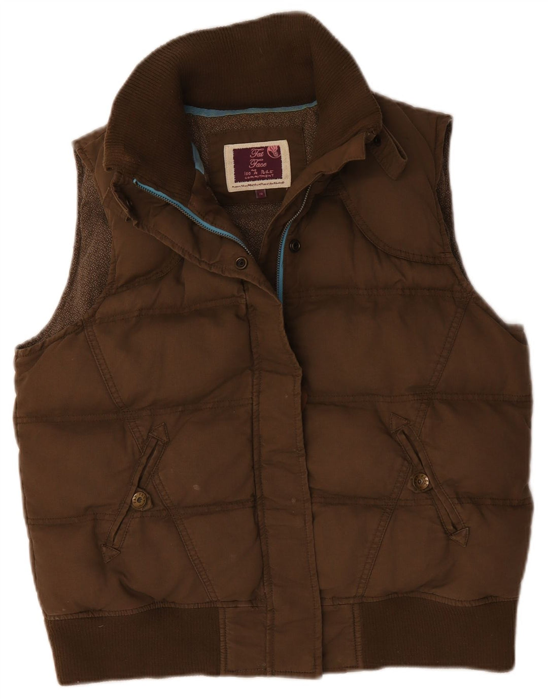 Fat Face Womens Padded Gilet UK 14 Large Brown Cotton