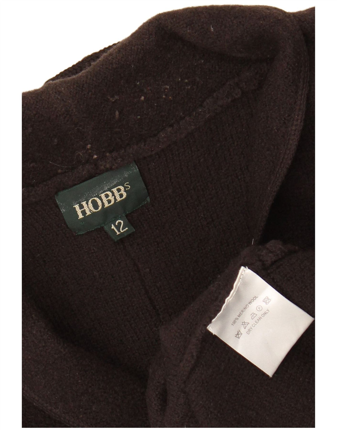 Hobbs Womens Crop Cardigan Sweater UK 12 Medium Brown Merino Wool