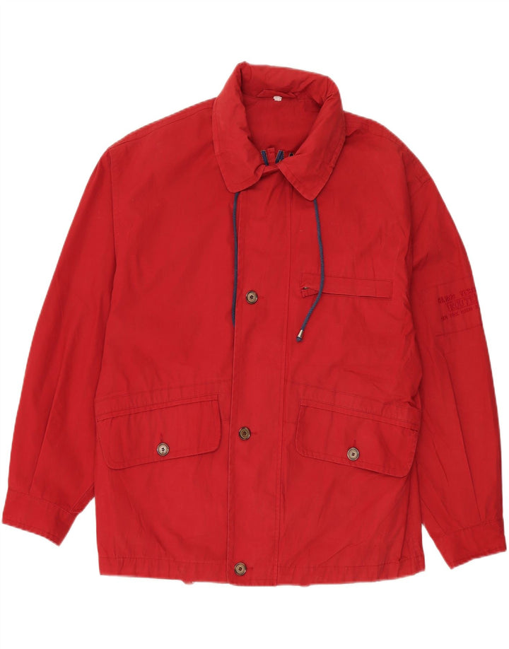 Vintage Mens Hooded Loose Fit Utility Jacket UK 36 Small Red Polyester