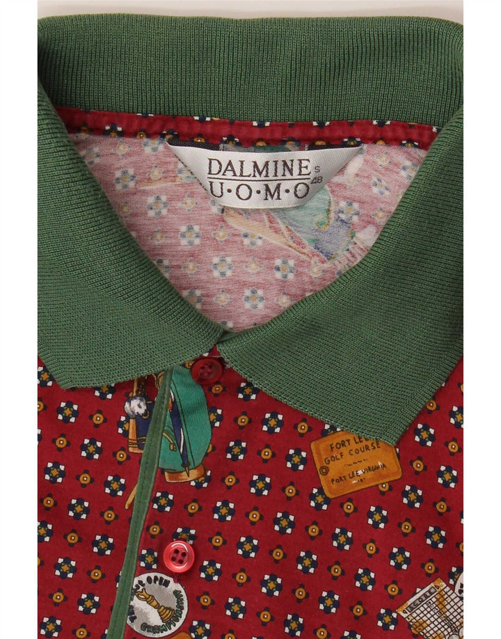 DALMINE Mens Abstract Pattern Polo Shirt IT 48 Medium Maroon Spotted