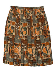 VINTAGE Womens Pleated Skirt UK 18 XL W36 Brown Floral Polyester