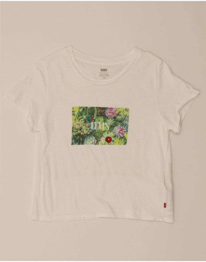 LEVI'S Womens Crop Graphic T-Shirt Top UK 12 Medium White Cotton Vintage Levi's and Second-Hand Levi's from Messina Hembry 