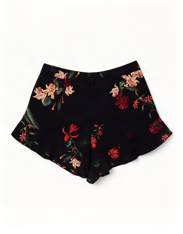 Zara Womens High Waist Casual Shorts Small W26 Black Floral Viscose
