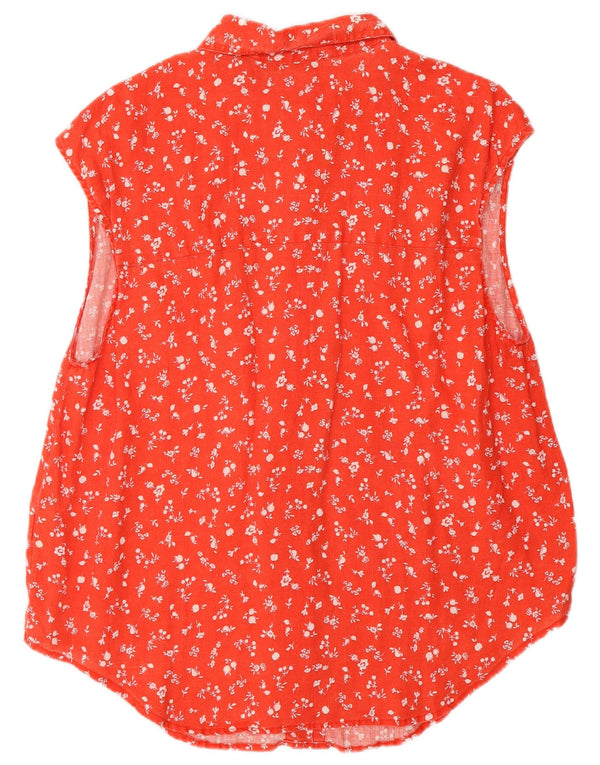 Benetton Womens Short Sleeve Shirt Blouse UK 18 XL Red Floral Linen