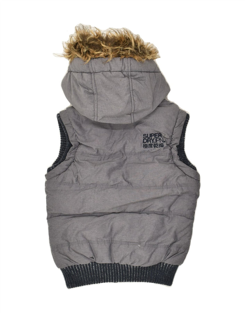 SUPERDRY Womens Hooded Padded Gilet UK 2 2XS Grey Nylon | Vintage Superdry | Thrift | Second-Hand Superdry | Used Clothing | Messina Hembry 