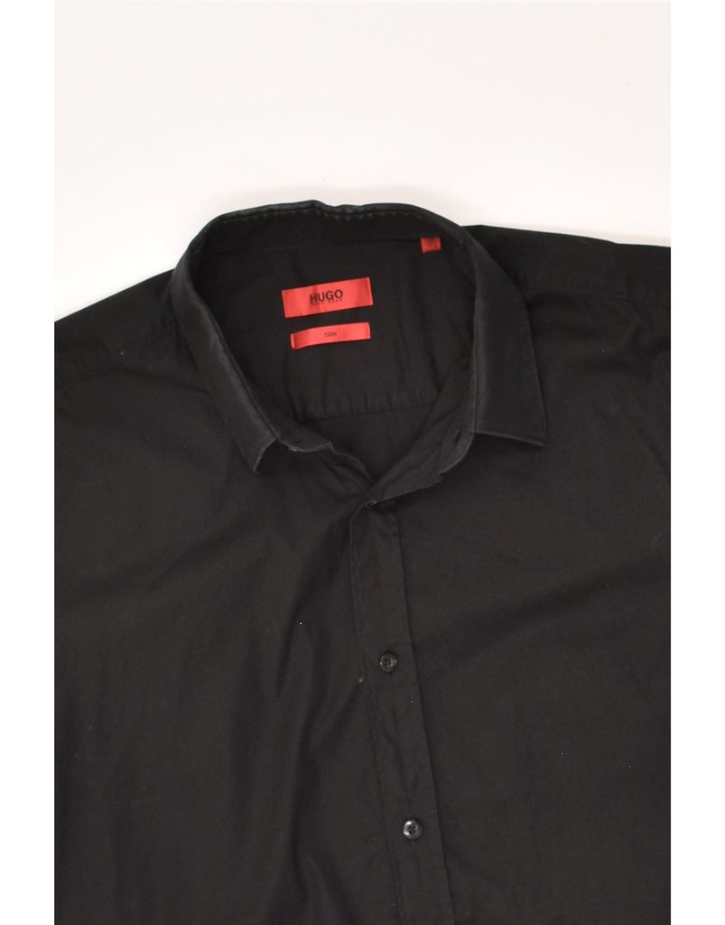 HUGO BOSS Mens Slim Shirt Size 15 1/2 39 Medium Black Cotton | Vintage Hugo Boss | Thrift | Second-Hand Hugo Boss | Used Clothing | Messina Hembry 