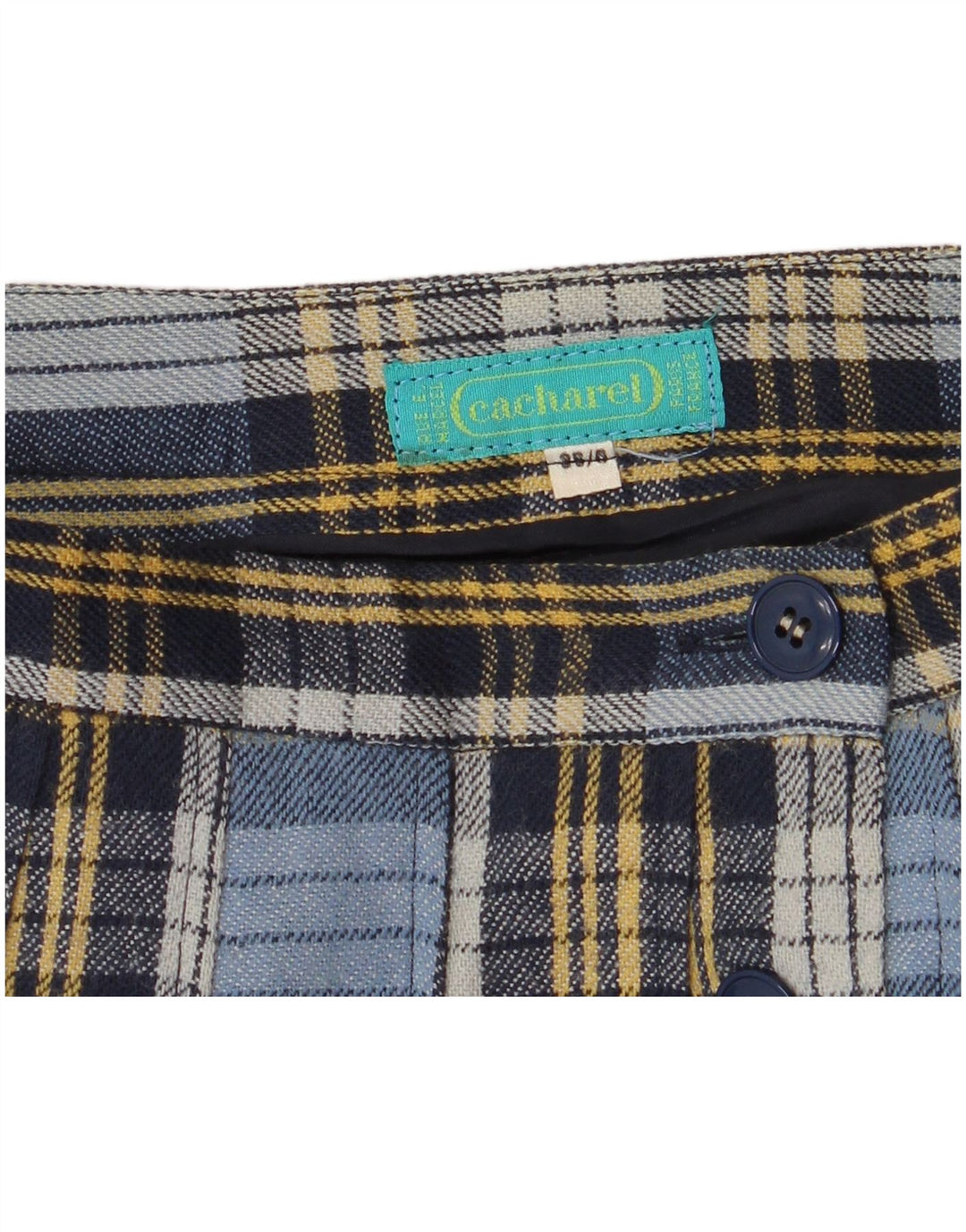 Cacharel Womens Pleated Skirt W24 XS Blue Plaid Polyester