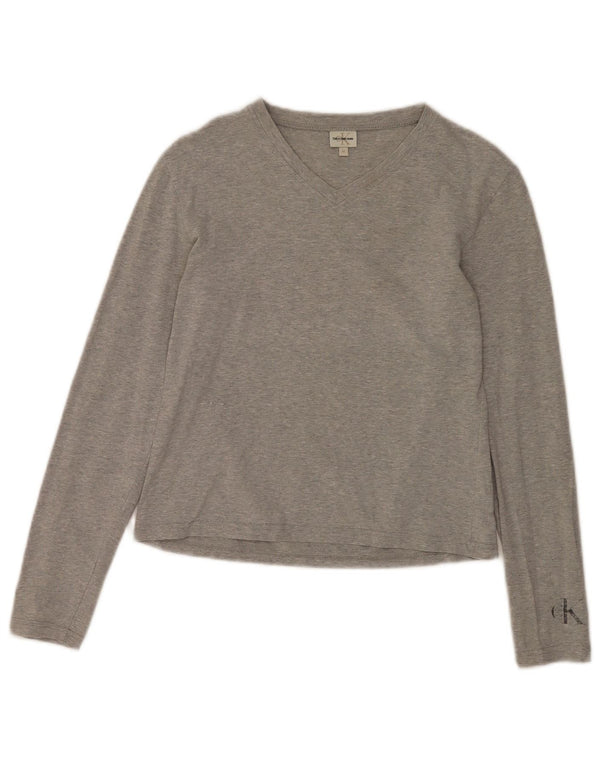 Calvin Klein Jeans Womens Crop Top Long Sleeve UK 12 Medium Grey Flecked