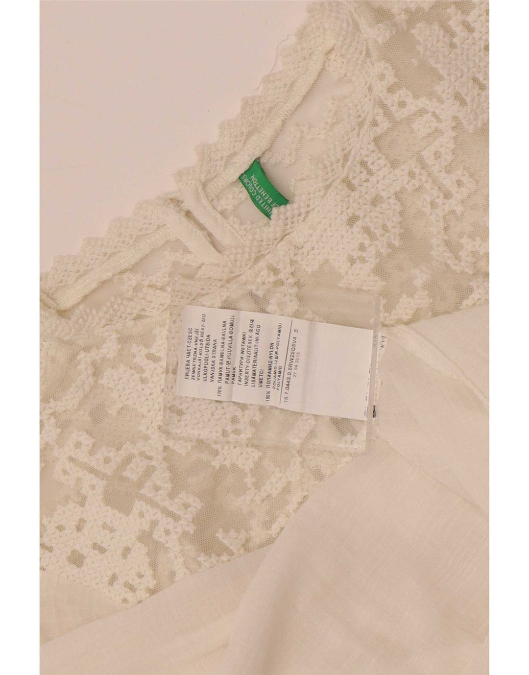 Benetton Womens Long Sleeve Blouse Top UK 10 Small White Cotton